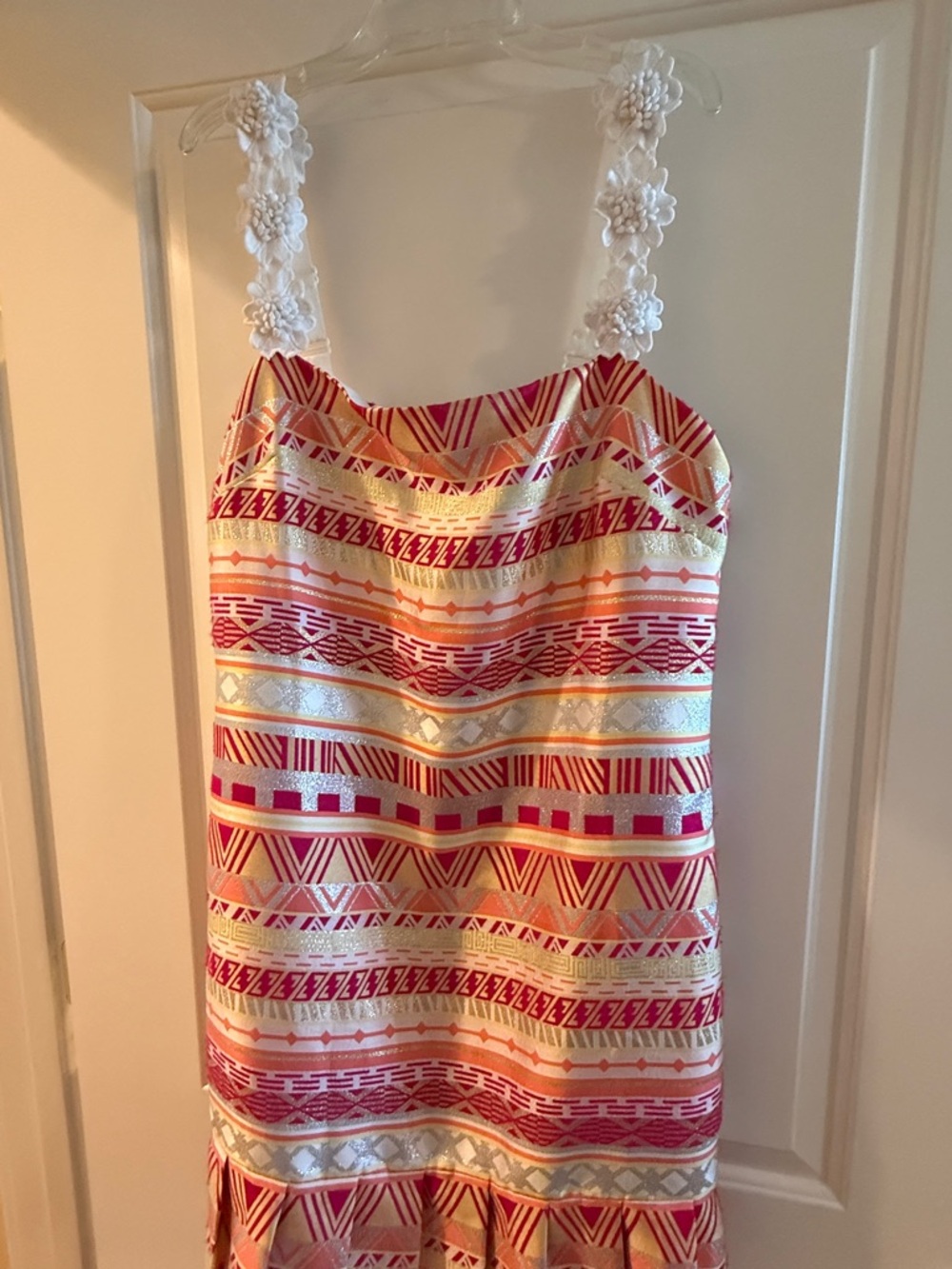 Laundry By Shelli Segal Pink and Gold Chevron Strap Dress